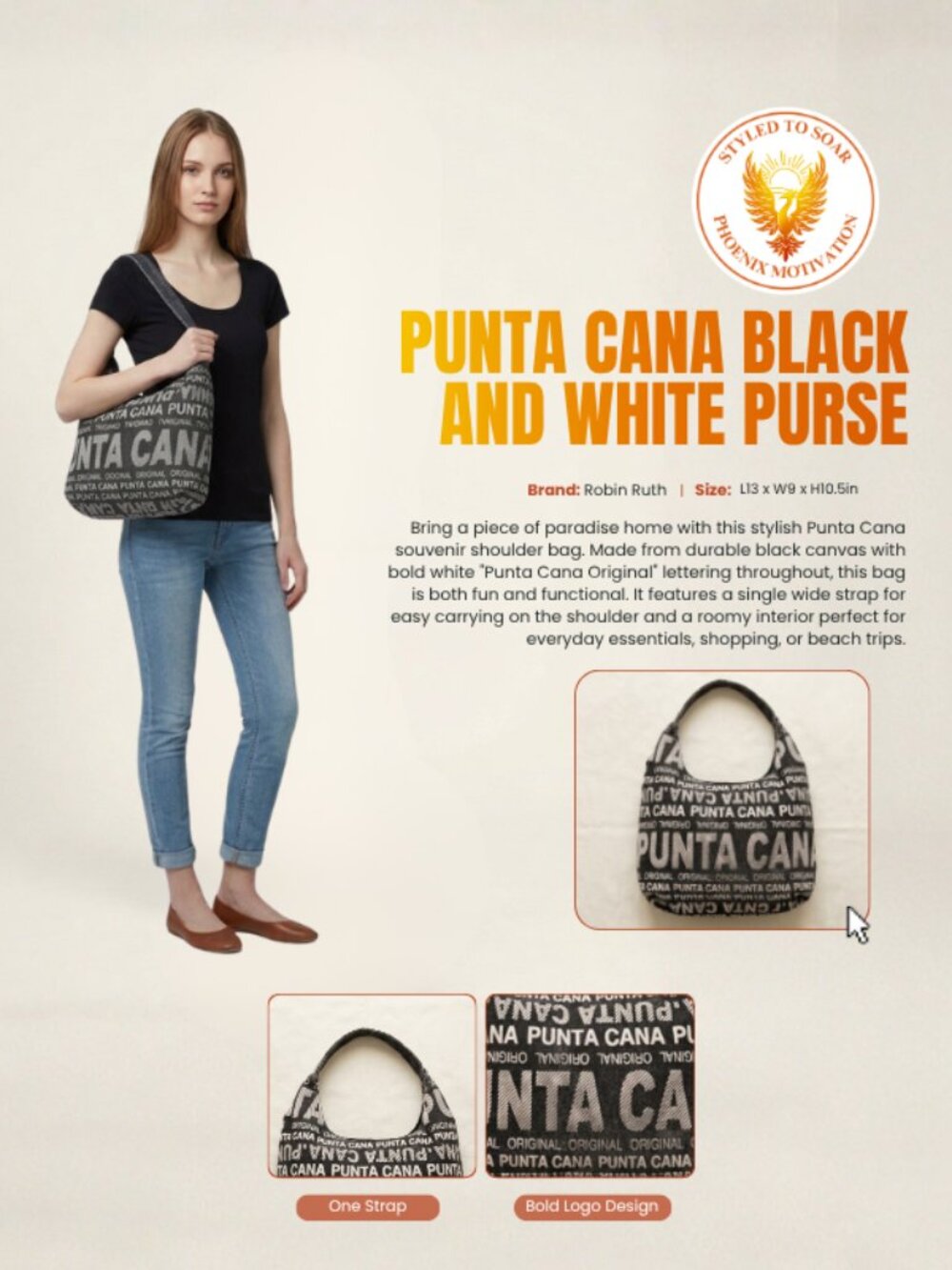 Robin Ruth - Punta Cana Black and White Canvas Souvenir Tote Bag